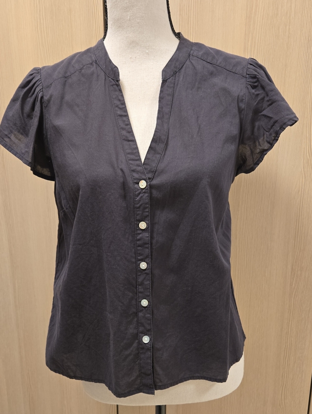 Marine Layer Black Short Sleeve Button Front Blouse
